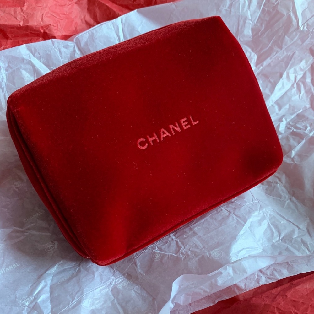 CHANEL Red Velvet Cosmetic Pouch